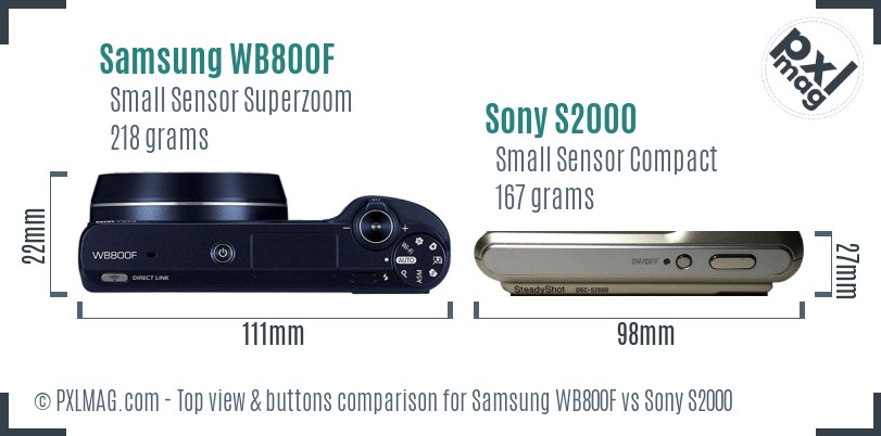 Samsung WB800F vs Sony S2000 top view buttons comparison