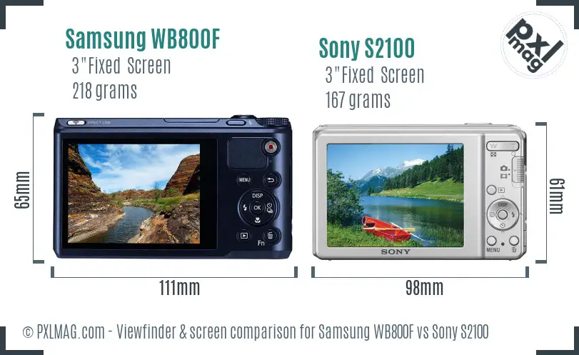 Samsung WB800F vs Sony S2100 Screen and Viewfinder comparison