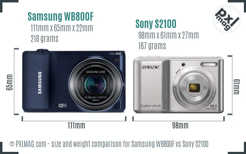 Samsung WB800F vs Sony S2100 size comparison