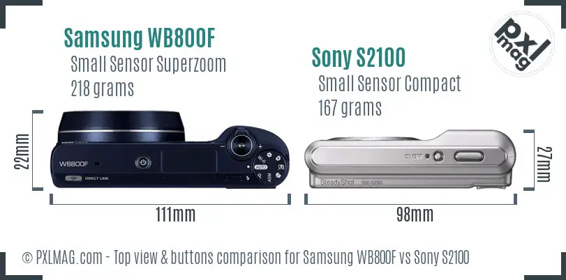 Samsung WB800F vs Sony S2100 top view buttons comparison
