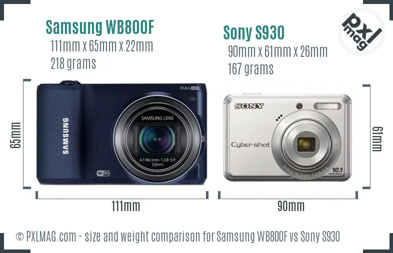 Samsung WB800F vs Sony S930 size comparison