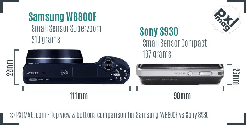 Samsung WB800F vs Sony S930 top view buttons comparison