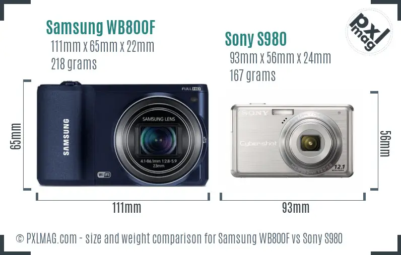 Samsung WB800F vs Sony S980 size comparison