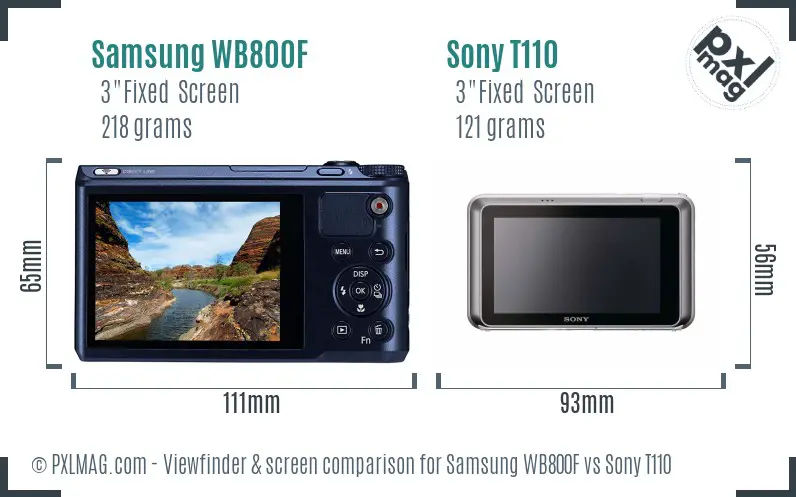 Samsung WB800F vs Sony T110 Screen and Viewfinder comparison