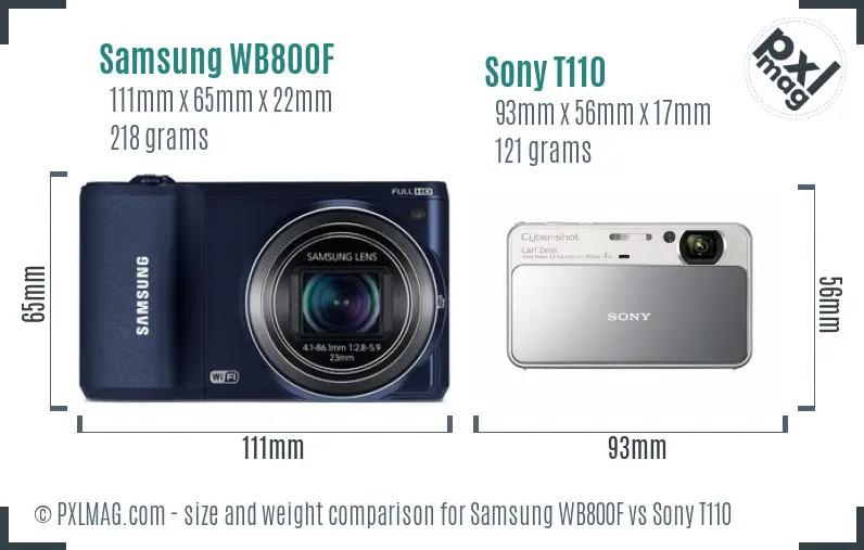 Samsung WB800F vs Sony T110 size comparison