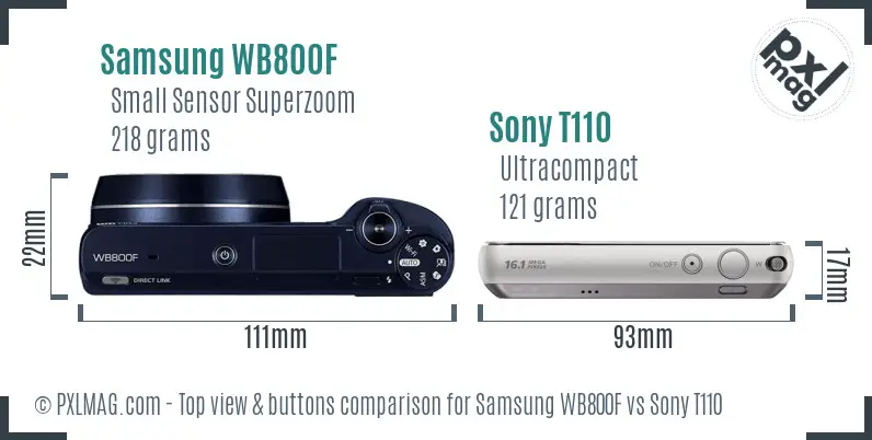 Samsung WB800F vs Sony T110 top view buttons comparison