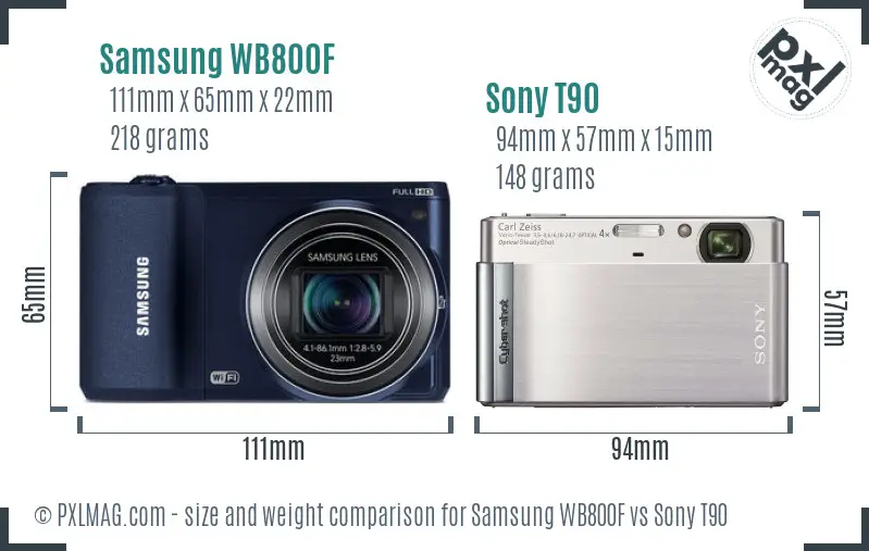 Samsung WB800F vs Sony T90 size comparison