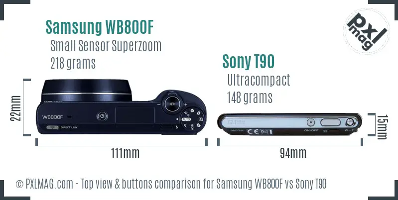 Samsung WB800F vs Sony T90 top view buttons comparison