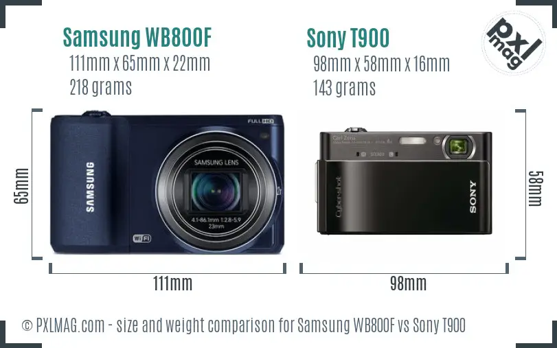 Samsung WB800F vs Sony T900 size comparison