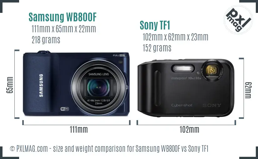 Samsung WB800F vs Sony TF1 size comparison