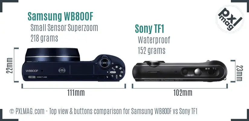 Samsung WB800F vs Sony TF1 top view buttons comparison