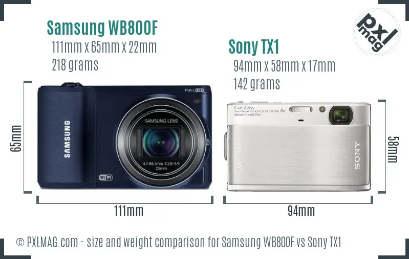 Samsung WB800F vs Sony TX1 size comparison