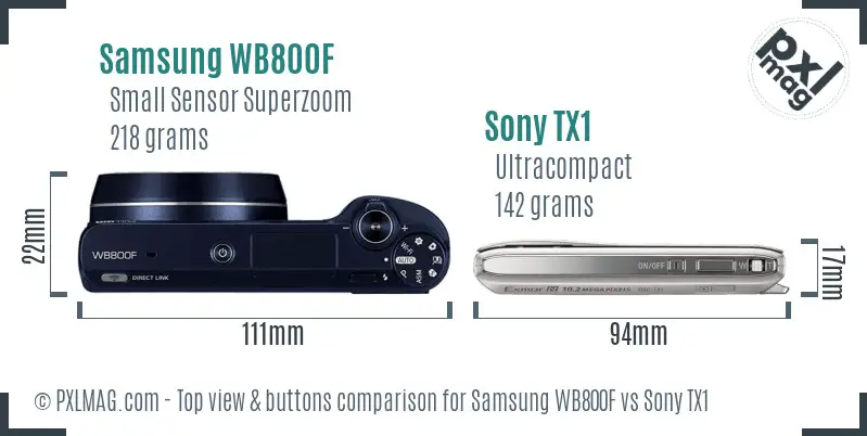 Samsung WB800F vs Sony TX1 top view buttons comparison