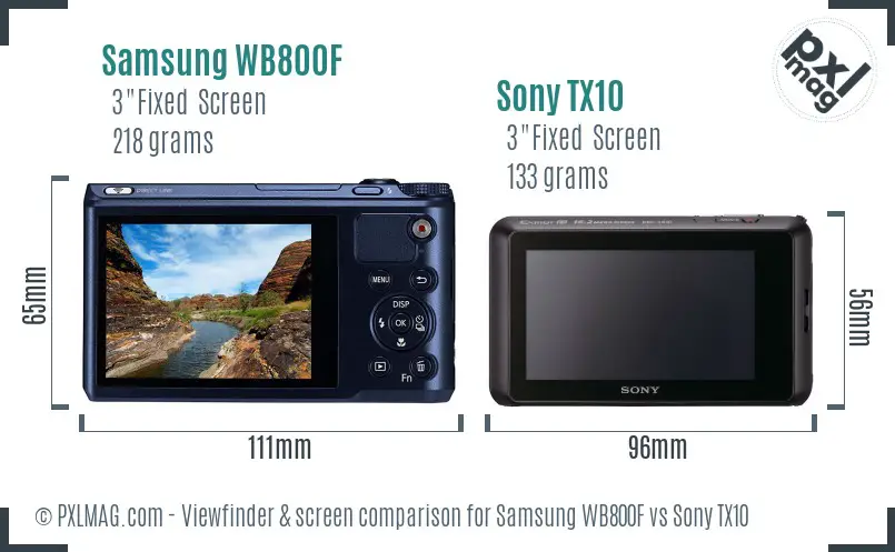 Samsung WB800F vs Sony TX10 Screen and Viewfinder comparison