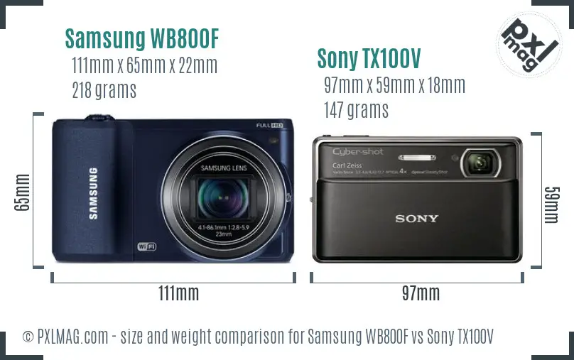 Samsung WB800F vs Sony TX100V size comparison