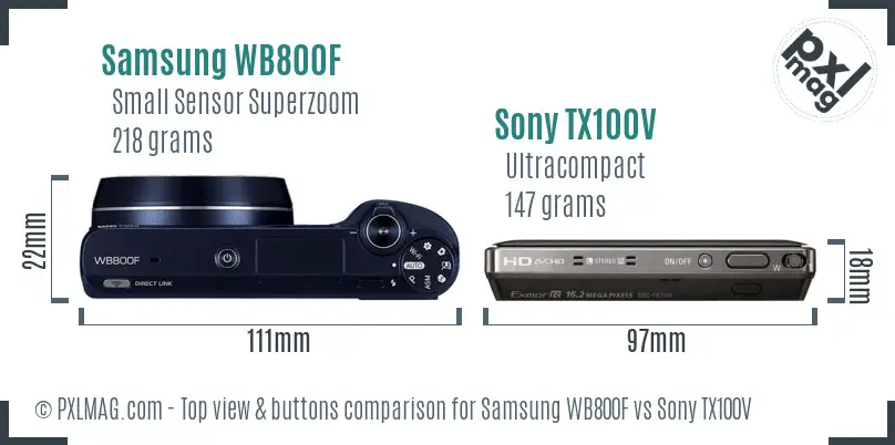 Samsung WB800F vs Sony TX100V top view buttons comparison