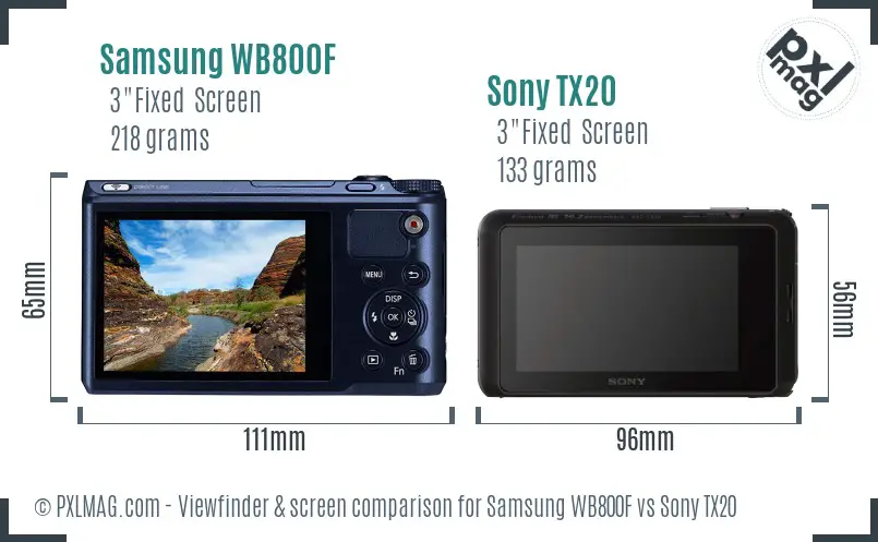 Samsung WB800F vs Sony TX20 Screen and Viewfinder comparison