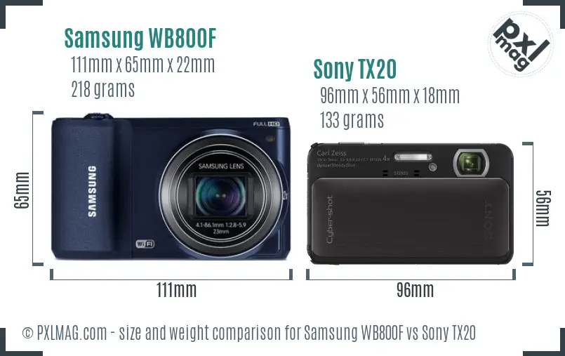 Samsung WB800F vs Sony TX20 size comparison
