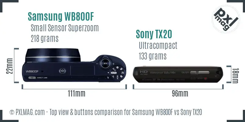 Samsung WB800F vs Sony TX20 top view buttons comparison