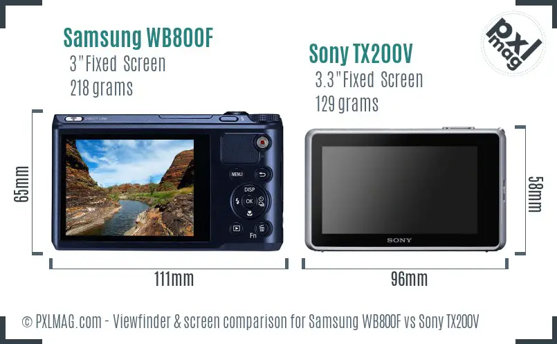 Samsung WB800F vs Sony TX200V Screen and Viewfinder comparison