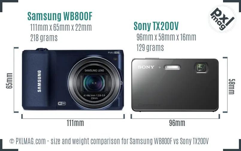 Samsung WB800F vs Sony TX200V size comparison