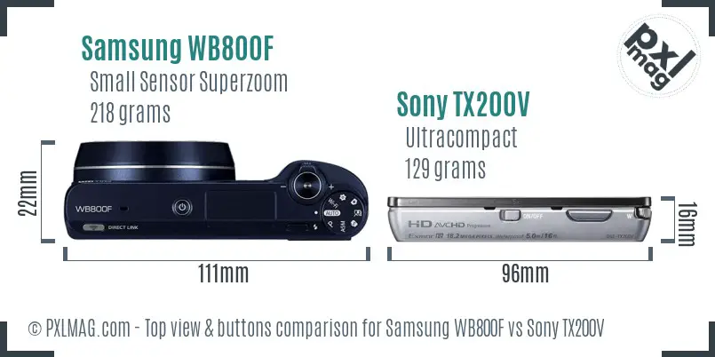 Samsung WB800F vs Sony TX200V top view buttons comparison