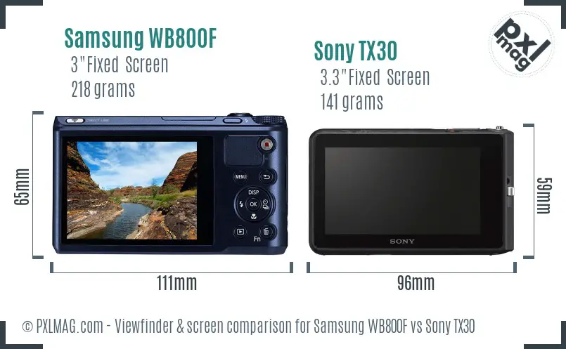 Samsung WB800F vs Sony TX30 Screen and Viewfinder comparison