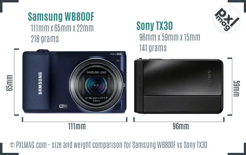 Samsung WB800F vs Sony TX30 size comparison