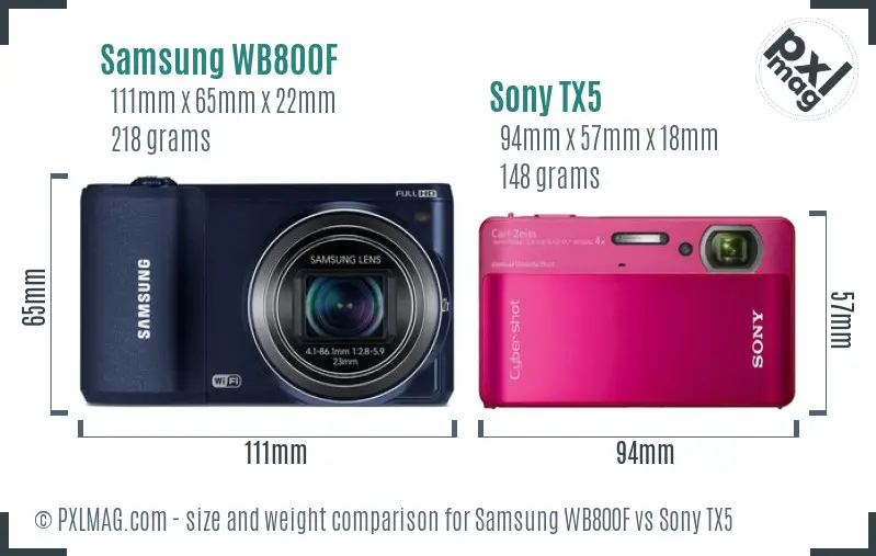 Samsung WB800F vs Sony TX5 size comparison