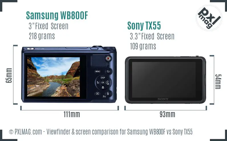 Samsung WB800F vs Sony TX55 Screen and Viewfinder comparison