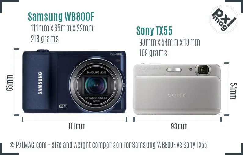 Samsung WB800F vs Sony TX55 size comparison