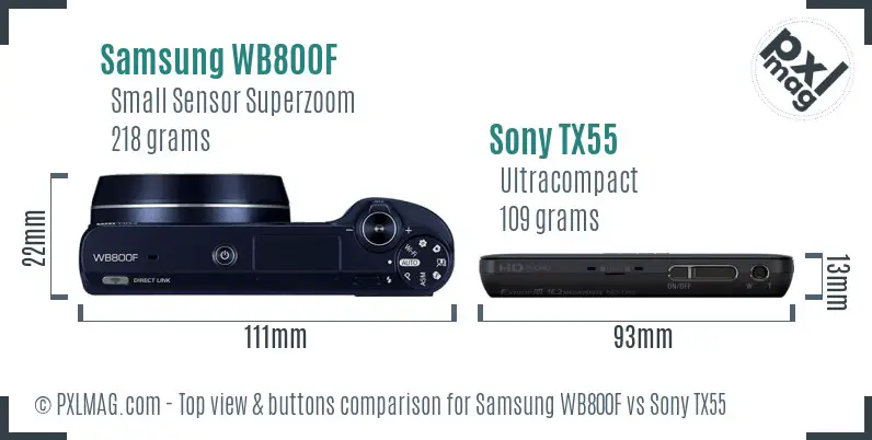 Samsung WB800F vs Sony TX55 top view buttons comparison