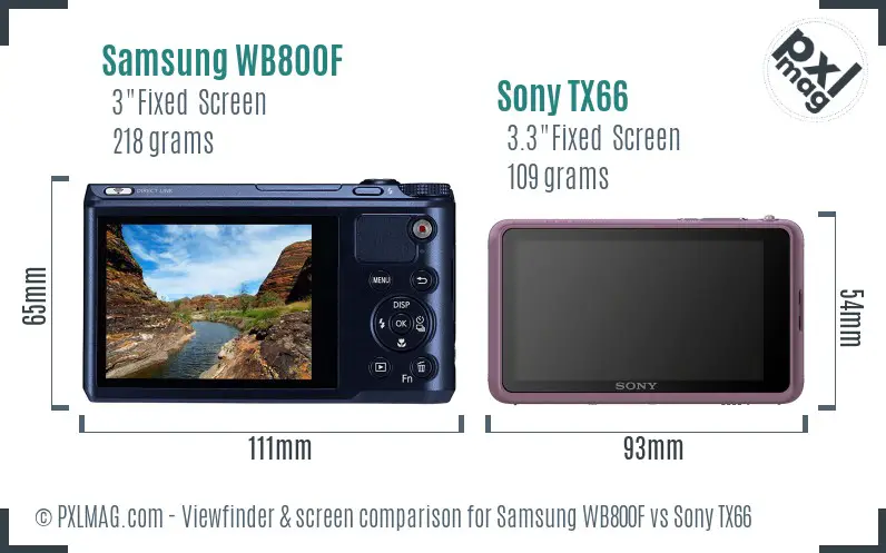 Samsung WB800F vs Sony TX66 Screen and Viewfinder comparison