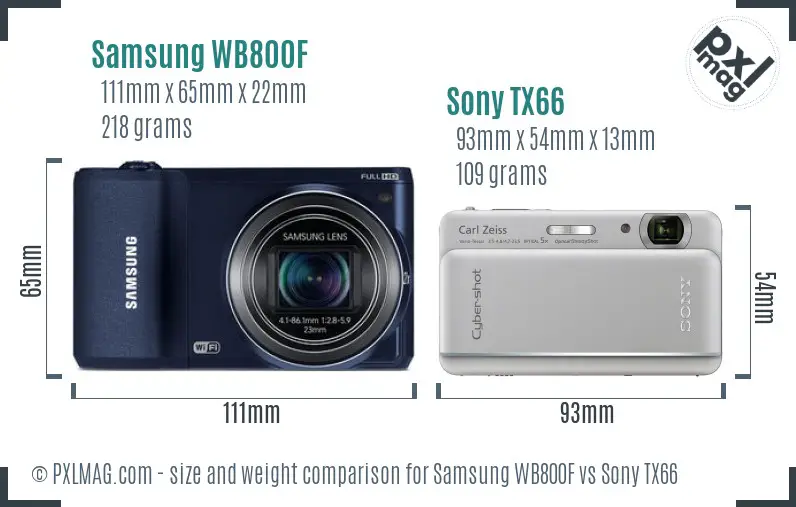 Samsung WB800F vs Sony TX66 size comparison