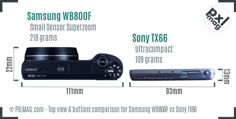 Samsung WB800F vs Sony TX66 top view buttons comparison