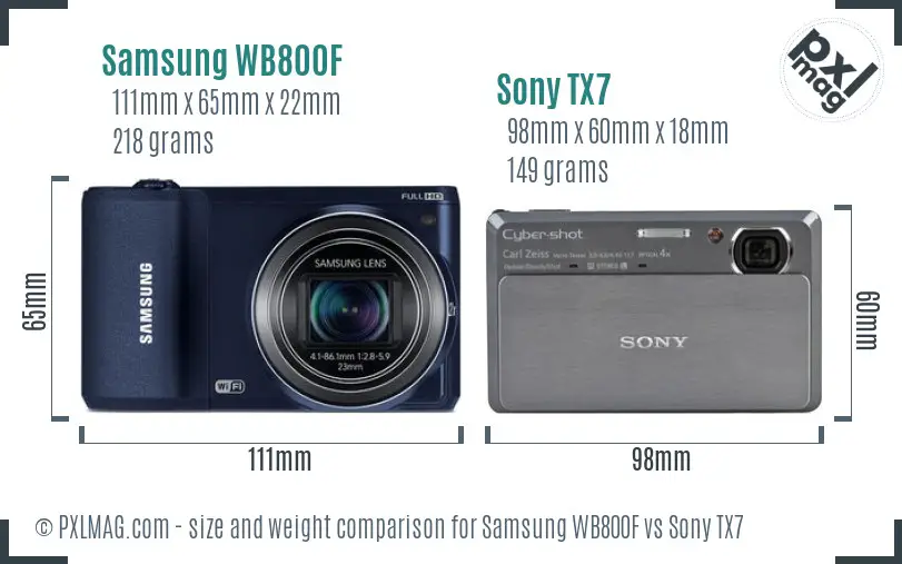 Samsung WB800F vs Sony TX7 size comparison