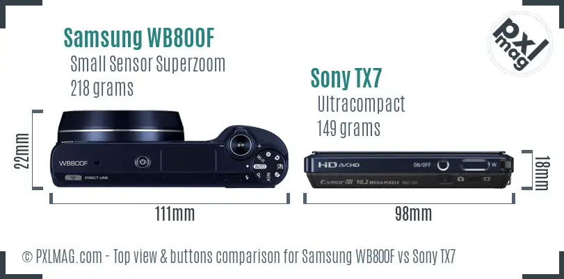 Samsung WB800F vs Sony TX7 top view buttons comparison