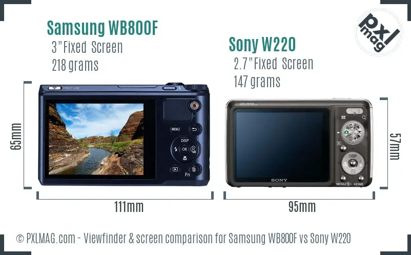Samsung WB800F vs Sony W220 Screen and Viewfinder comparison