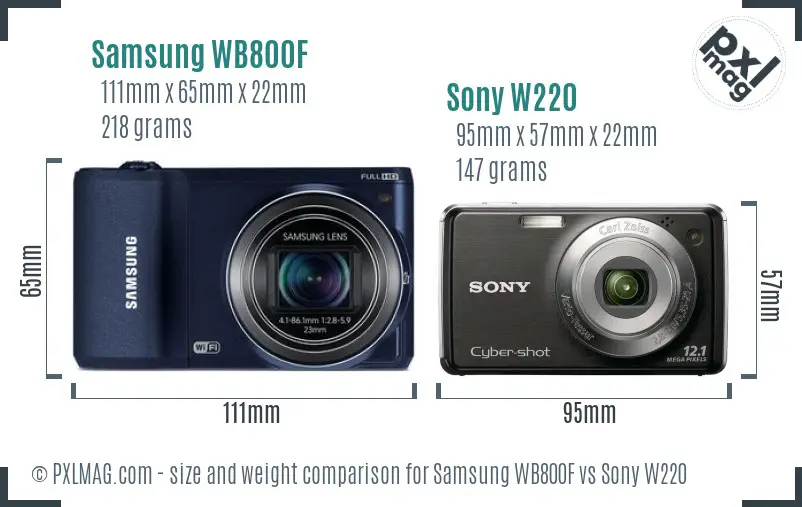 Samsung WB800F vs Sony W220 size comparison