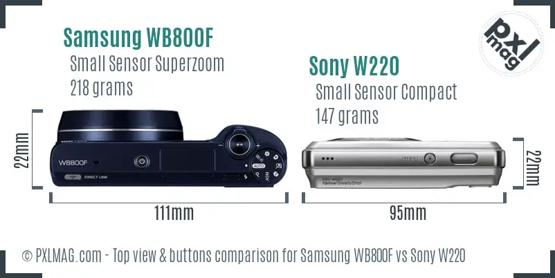 Samsung WB800F vs Sony W220 top view buttons comparison