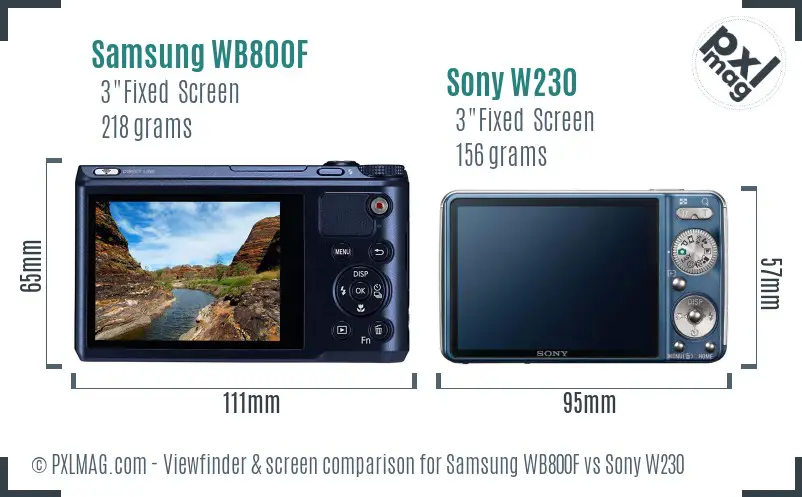 Samsung WB800F vs Sony W230 Screen and Viewfinder comparison