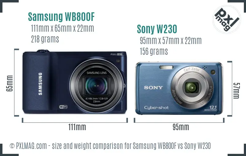 Samsung WB800F vs Sony W230 size comparison
