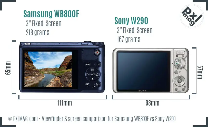 Samsung WB800F vs Sony W290 Screen and Viewfinder comparison
