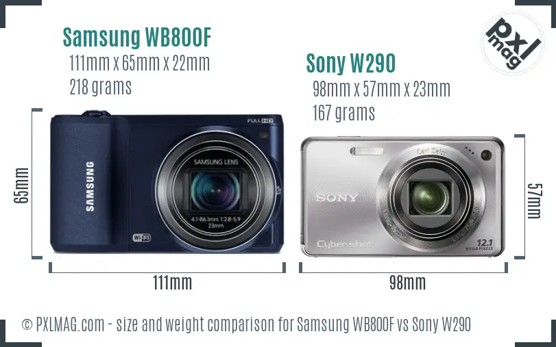 Samsung WB800F vs Sony W290 size comparison