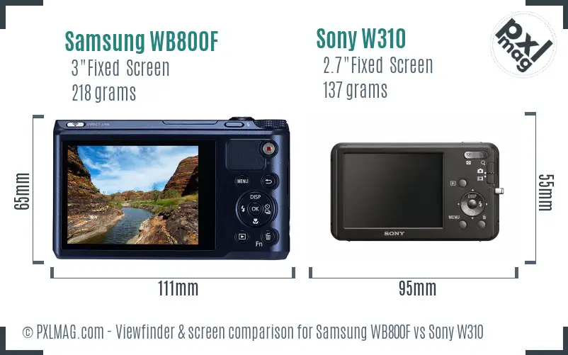 Samsung WB800F vs Sony W310 Screen and Viewfinder comparison