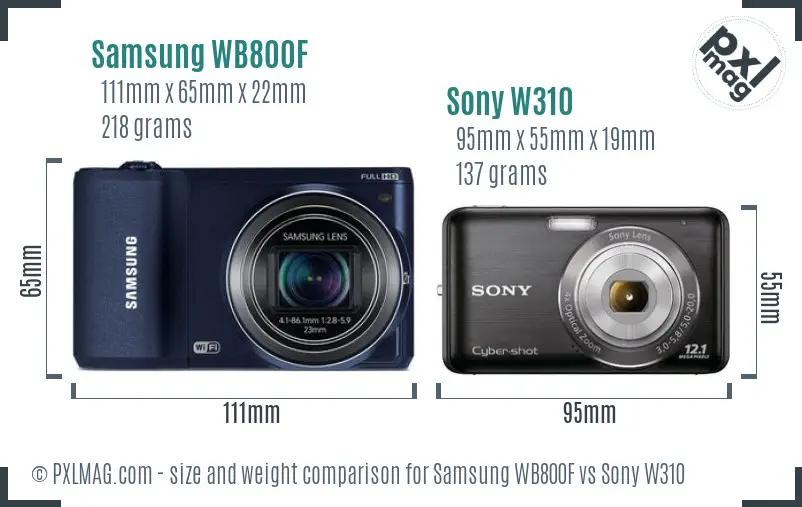 Samsung WB800F vs Sony W310 size comparison