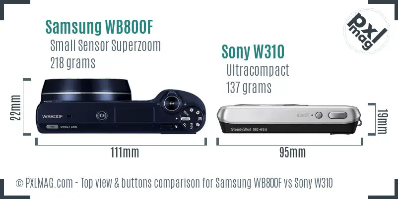 Samsung WB800F vs Sony W310 top view buttons comparison