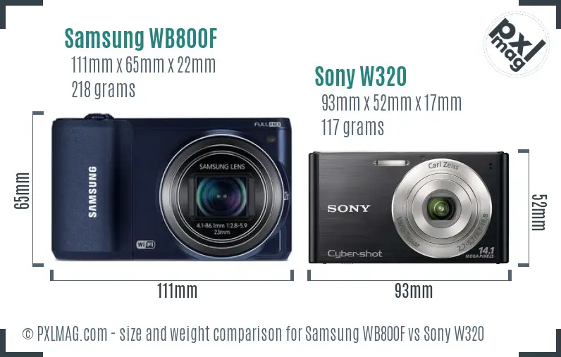 Samsung WB800F vs Sony W320 size comparison