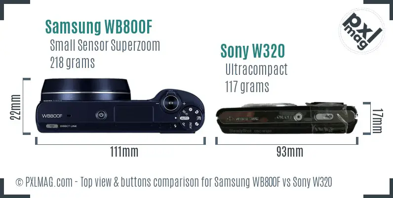 Samsung WB800F vs Sony W320 top view buttons comparison