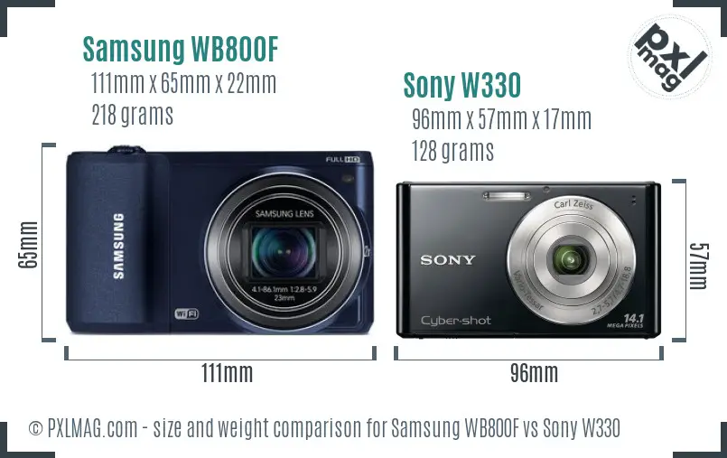 Samsung WB800F vs Sony W330 size comparison